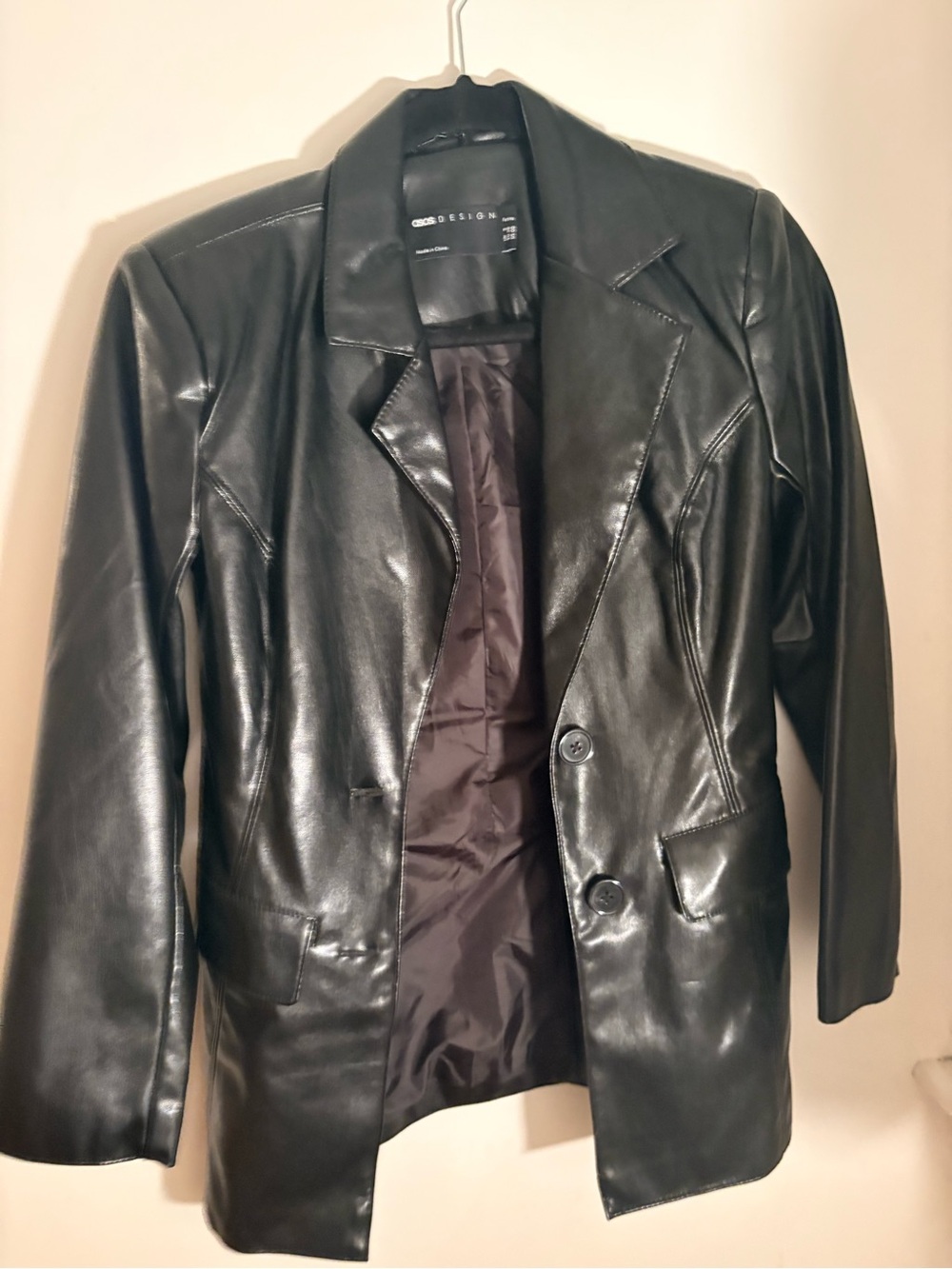 Black Faux Leather Blazer Jacket